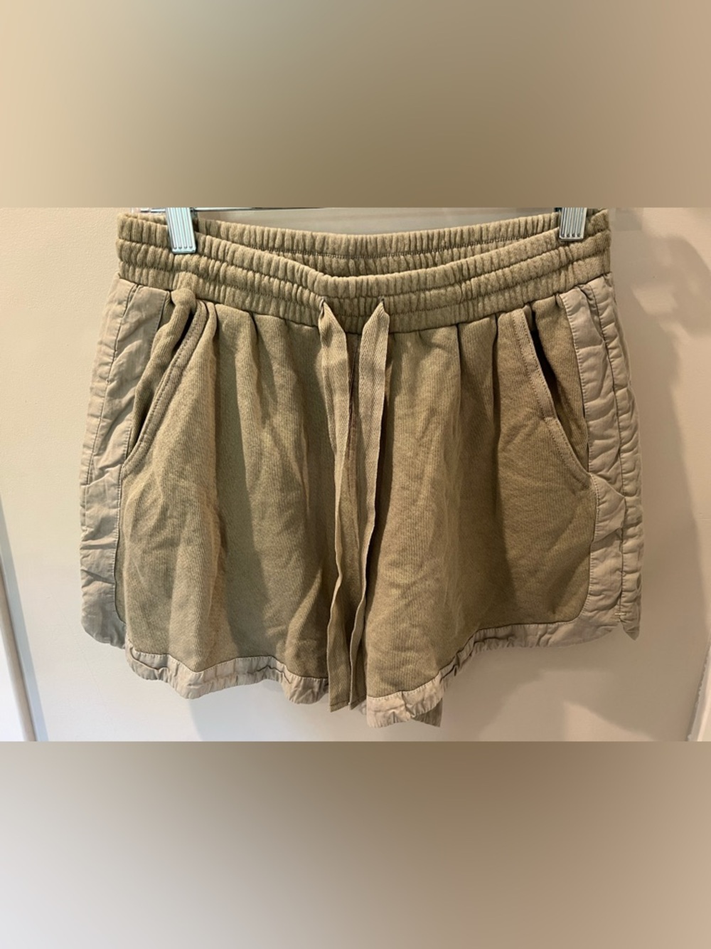 Unsubscribed Cotton Dolphin Shorts with Satin Trim in Dusty Olive NWT - Medium
